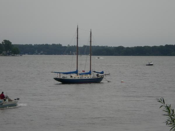 Lotus on mooring, Sodus Bay, Lake Ontario