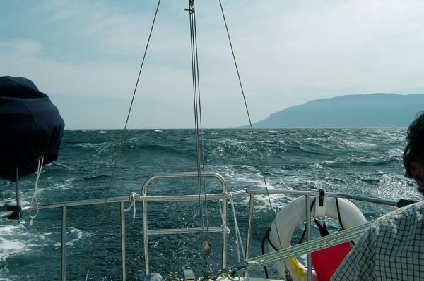 Malaspina Strait looking south.  Downwind run with 20kts. Exciting!