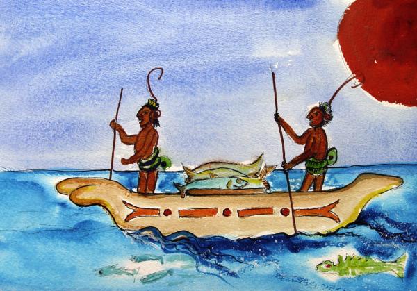 Mayan sailors out fishing