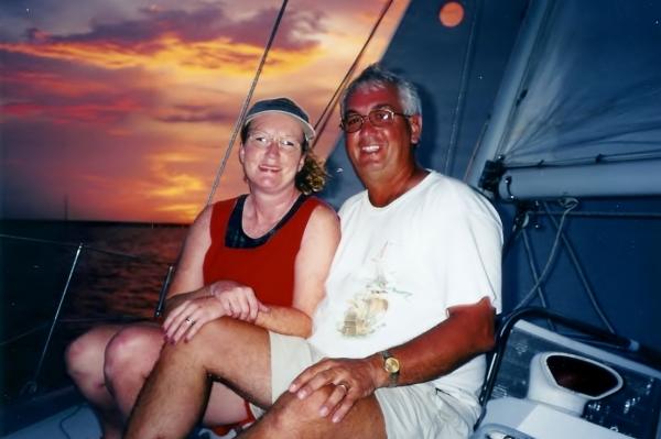 Me and my baby sailing off Louisiana Coast at sunset