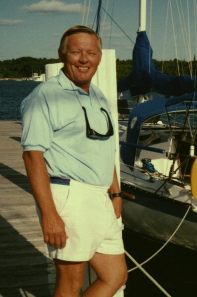 Me at the Other Shore Club, Black Sound, Bahamas sailing my 1984, Hunter 37, Godspede.