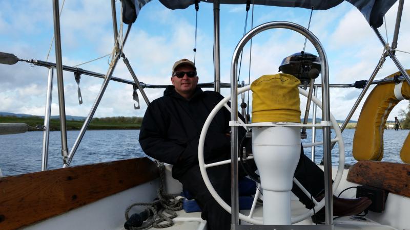me, hard at the wheel, motoring upriver from st.helens to portland (autopilots are such a blessing)
