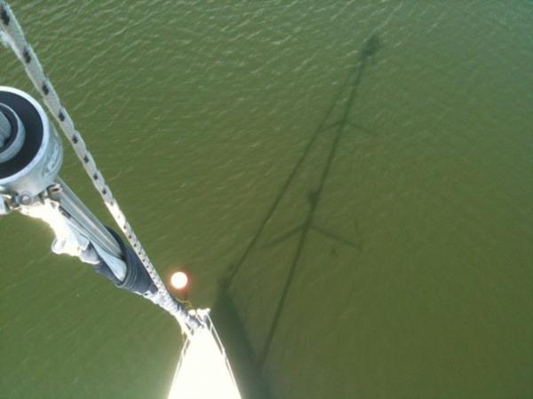 Me on top of the mast, as witnessed by my shadow!