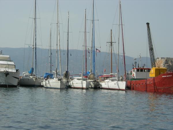 Med-moored in Hydra Harbor