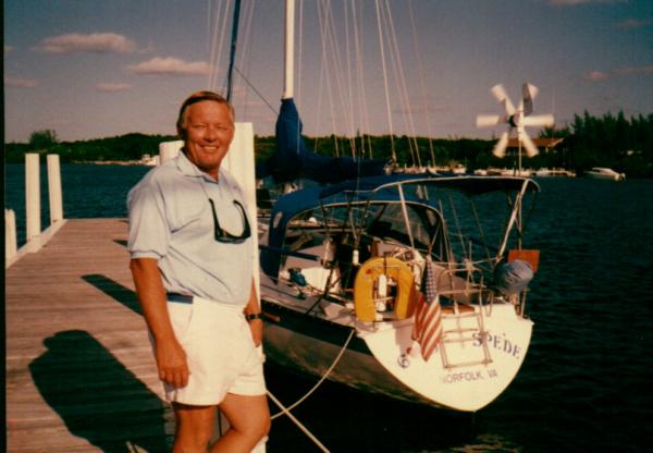 My Hunter 37, at Other Shore Club, Black Sound, Bahamas in 1994.