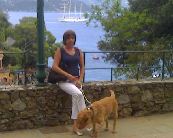 my wife and Sammy (our labrador) by the village