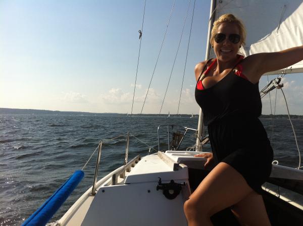 My wife enjoying the Narragansett Bay.