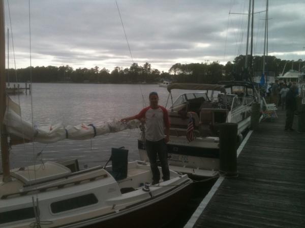 Not much room on the state dock...I had to remove the rudder to get close to the dock in the shallow water.