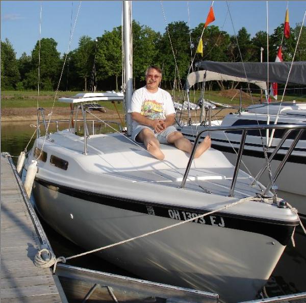 Now officially named Knot Thinkin', here I am at my dock in Alum Creek (Ohio) shortly after bringing her home.