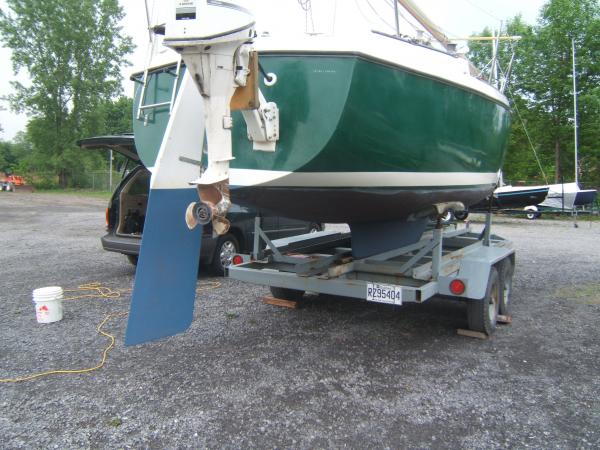 On her trailer stern view