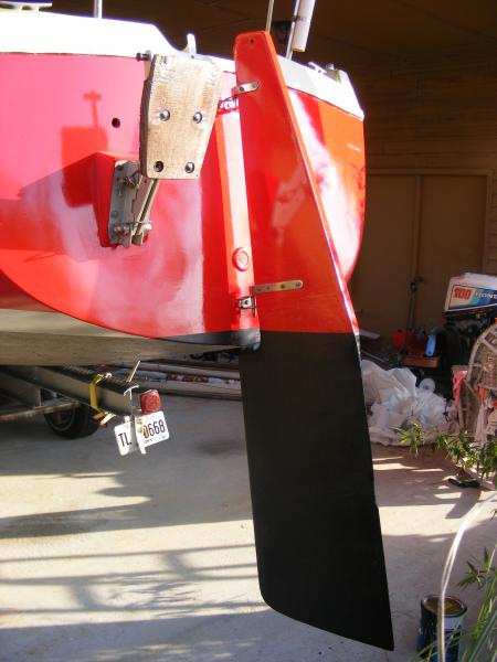 Once home I did a third coat of red and bottom painted the rudder.