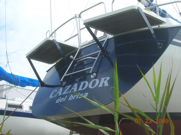 Our custom stern platforms. Great place to tie down a large cooler of drinks and a generator.