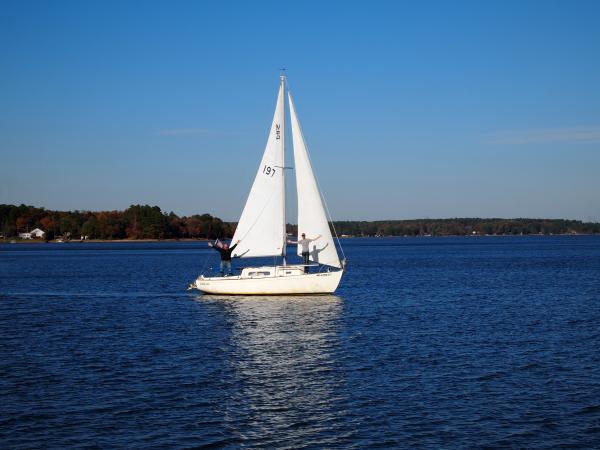 Preston and Burt sailing on lake norman they had a blast that day winds got up to 17 mph