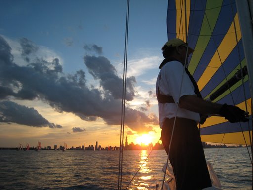 Race over, chasing the sunset, back into harbor.