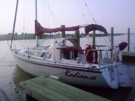 Radiance in her slip on Cedar Creek at Slaughter Beach, Delaware