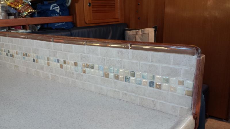 Raised Splash Guard In Galley With Ceramic Tile Sailboat Owners