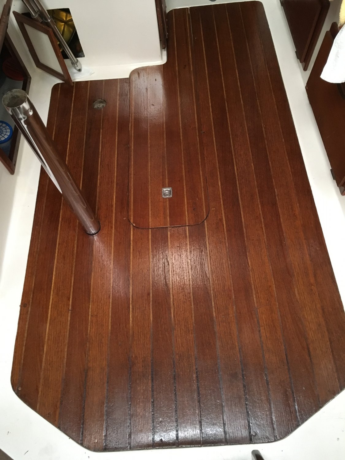 Refinished teak & holly cabin sole 2016