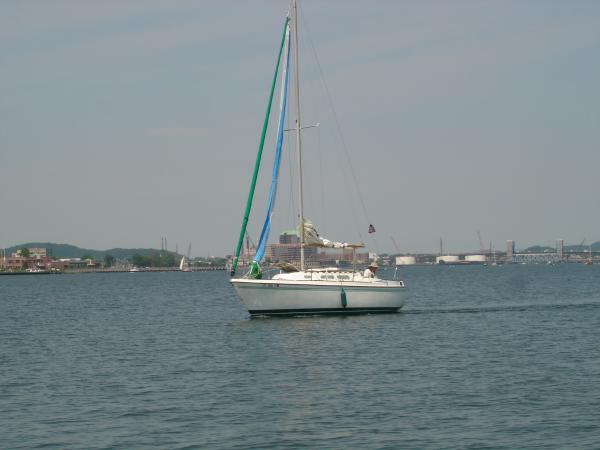 Returning to slip after trying the &quot;Drifter&quot; sail with sock