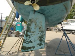 Rudder and prop - a little dirty, but not enough for a power wash.