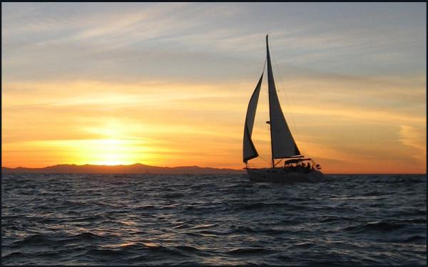 S/V HANNAH sunset sailing in December off the coast of Ventura, CA