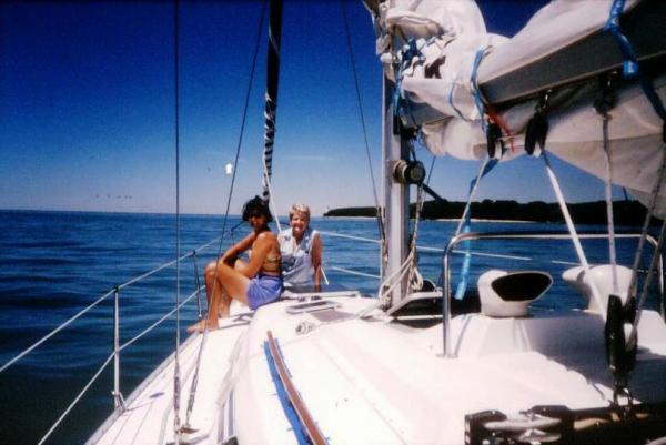 Sailing 2001 14 Joanne &amp; Sheryl on Rhythms bow