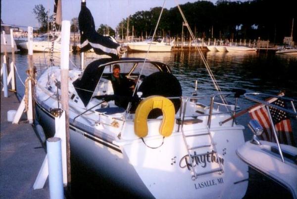 Sailing 2001 5 Jim on Rhythm at Put in Bay