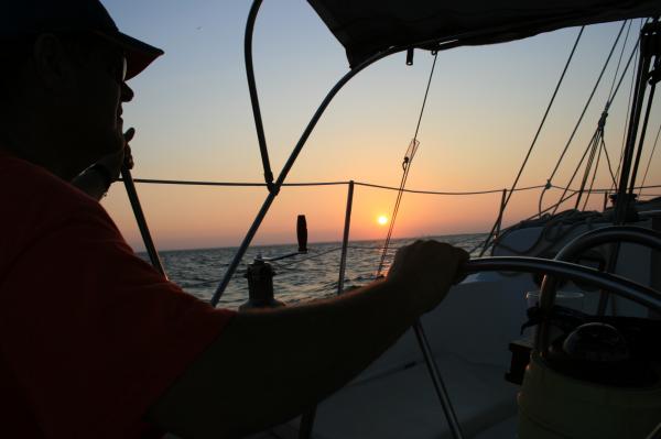 sailing at sunset