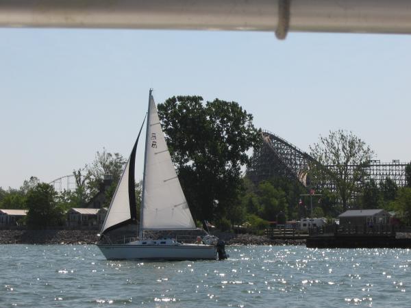 Sailing out the channel past Cedar Point