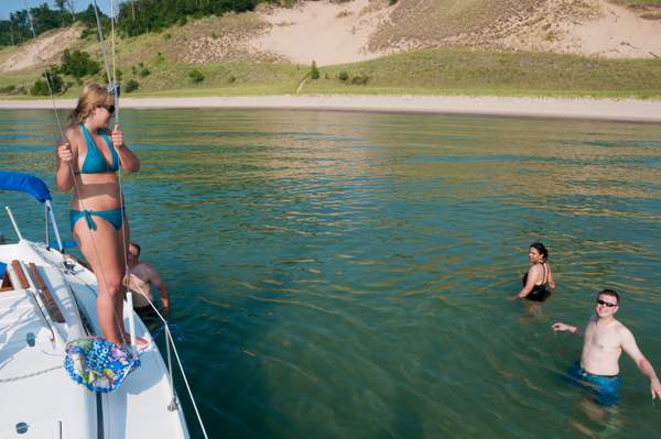 Sailing to Van Buren State Park, went swimming and climbed the sand dune after anchoring the Hunter!  What a fun day!