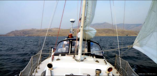 Sailing Vessel AQUILA from the foredeck. Image Catherine Brown