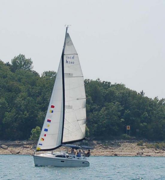 Sailing with party flags off of Point 4