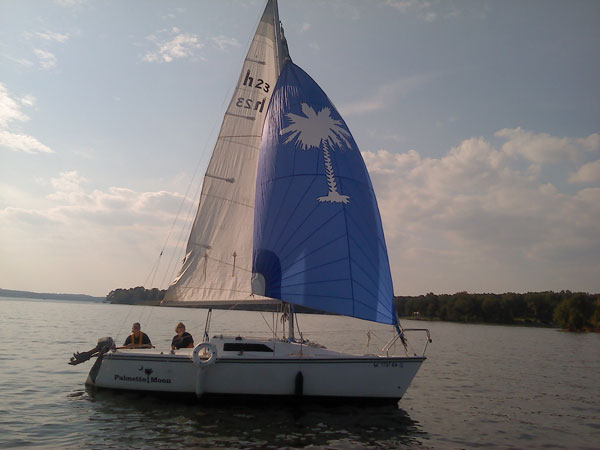 Sailing with spinnaker. *Finally* had someone take our picture.