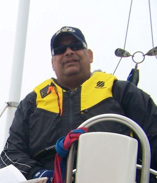 Sal at the helm of the Leo Robbins