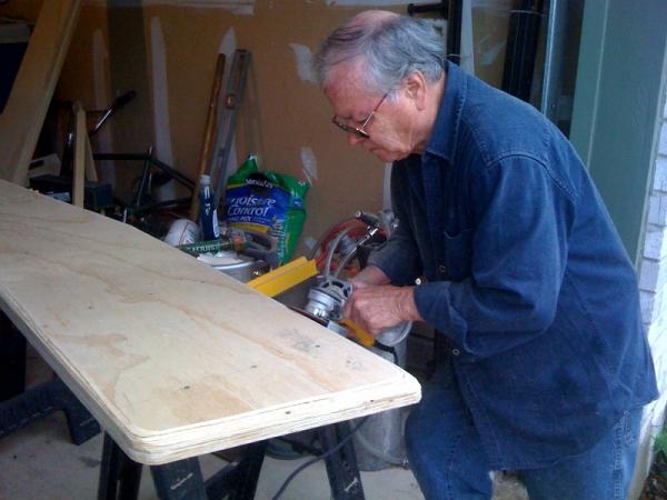 Sanding, we used a regular angle grinder with 24 grit to speed up the sanding.