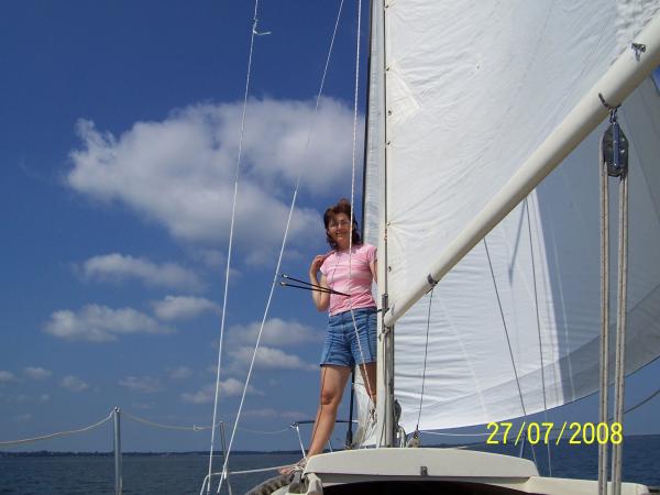 Shauna on deck of Sea Eagle. Both lovely!