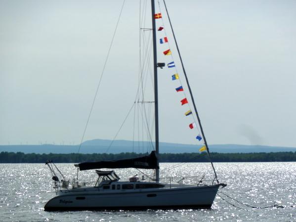 She's finally our boat! Home on the mooring!