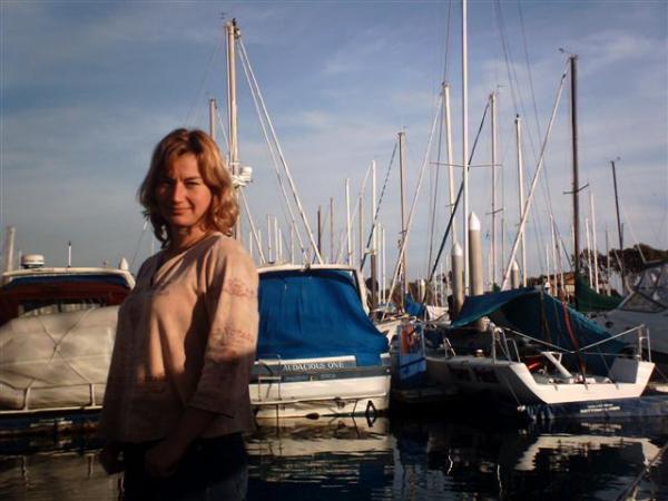 Sibylle (my wife) at our slip in Dana Point