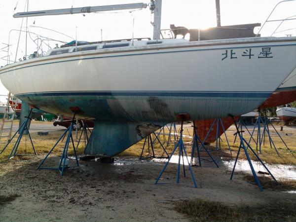 Sisu, hull cleaning and "Catalina Smile" repair.