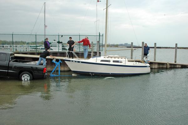 Starlyte, Saturday April 24th 2010 - first launch and ride to my slip. O'Day 22.
Me, Norm, Laura, Bruce and Janie, making sure everything is ok.