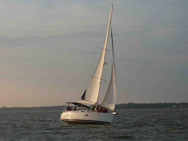 Strbrd tackon the James River, VA. Taken while participating in a night sail for the Warwick Yacht Club junior sailing program.