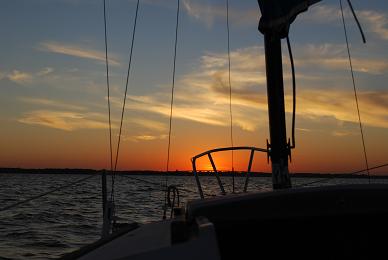 Sunset sailing into Dog River in Mobile Bay.