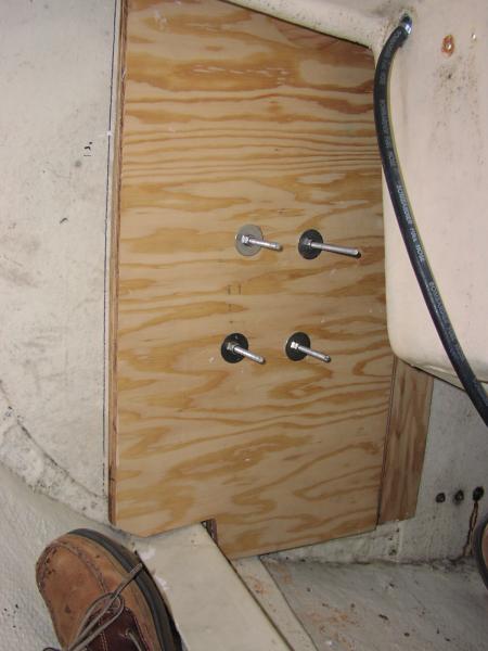 Supported transom with an inch thick marine plywood so that the outboard motor and the outboard motor bracket wouldn't plunge into Puget Sound one day. What a relief!