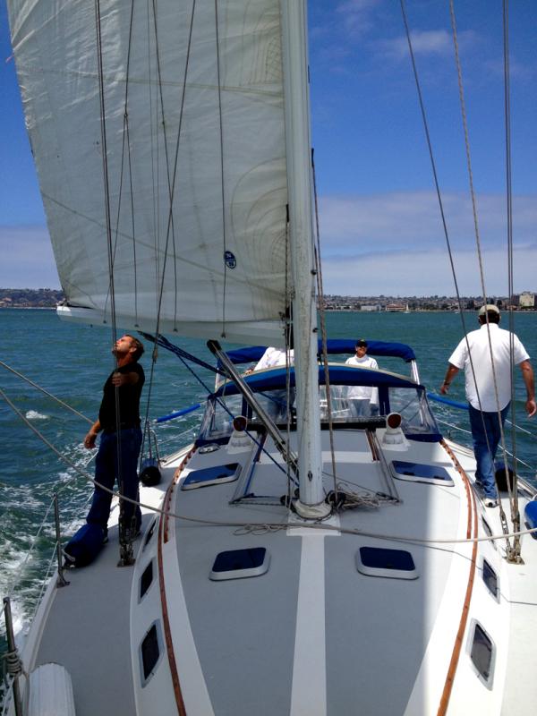 Surveying the rigging sea trial