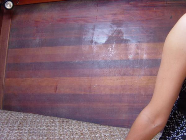 The cedar strips on the interior, epoxied-over. This kind of stuff gets my dad (a wood/epoxy boat builder) all excited.