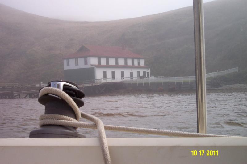 The decommissioned Coast Guard rescue station at Drake's Bay. Open to the south, it provides great protection for Northerlies, but our storms come from the south...