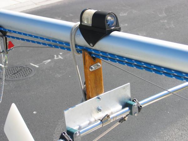 The mast stand, used for trailering or when we need to lower the mast for a bridge.  It swings down under the stern rail when we are sailing.