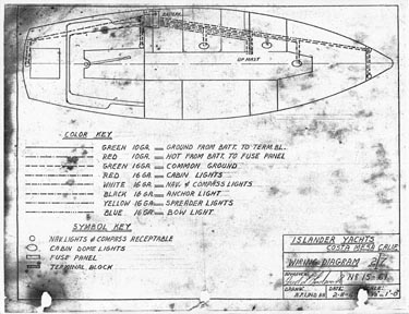 The original wiring diagram. Shws the layout of the boat. The cabin layouts I've seen on line aren't the one we have - a dinette with the outboard in a well.