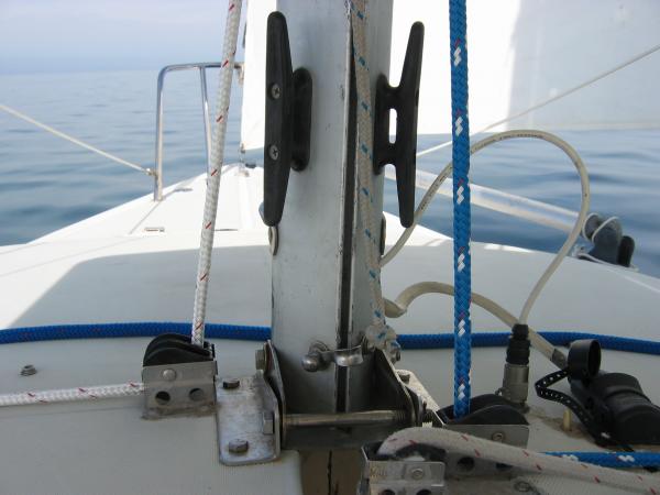 These are the turning blocks at the base of the mast to serve the halyards.