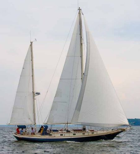 This is C44 no.34, Elysium, of 2008.  The pic shows the 'D' rig Dave and I developed to have independently-stayed spars, forsaking the triatic stay in favor of intermediate forward shrouds on the mizzen.  The boat is based in the upper Chesapeake.