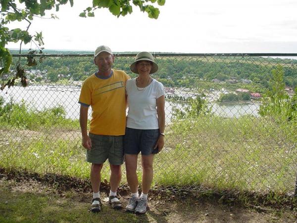 This is the sailors that man Blew Inn. Phil and Patty. We rode our bikes to the bluff on the east side of Gore Bay, Manitoulin island, Canada.